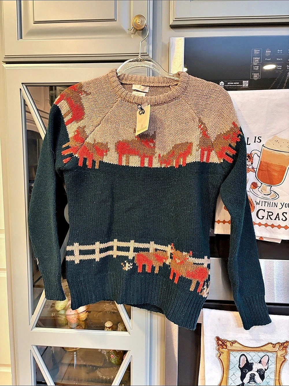 Munrospun Lambswool Animal Cow Motif Crewneck NWT Small